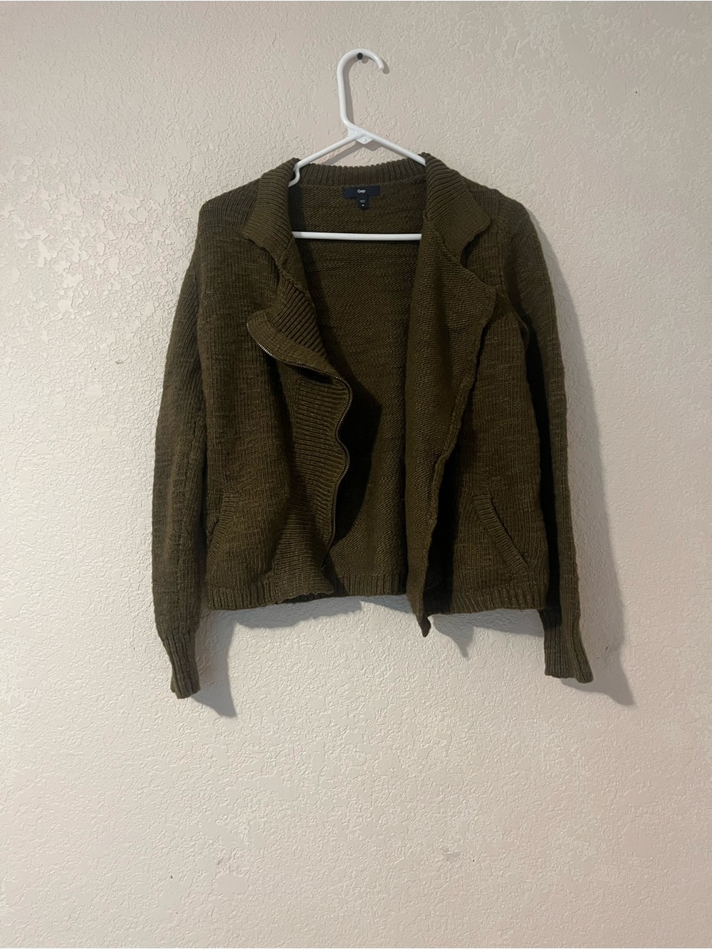 GAP Olive Green Open-Front Knit Cardigan medium